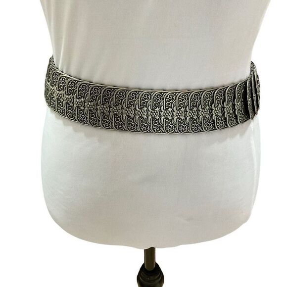 Vintage Belt Rocker Biker Large Ornate Buckle Pewter Toned Floral Turquoise 30” main image 7